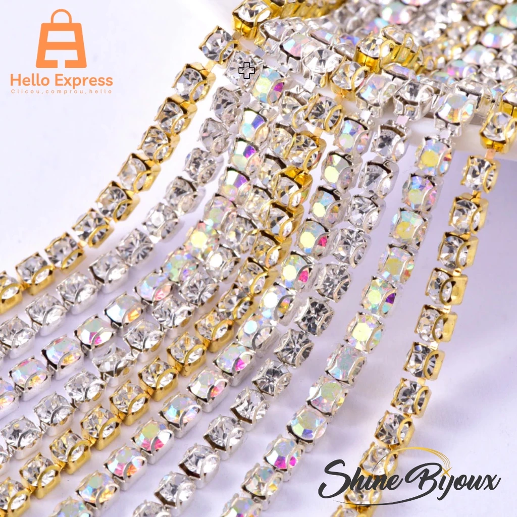 Strass em metro SS12 ( 3MM) Corrente de Strass Com banho para bijouterias e acesorios de moda 100m