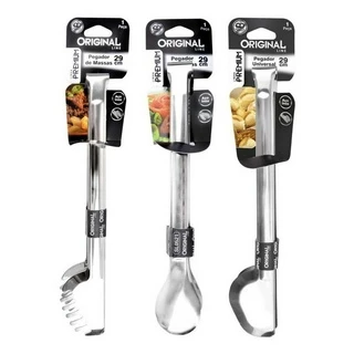 Kit Cozinha Pegador Salada Universal Massas 29cm Utilidades Domesticas Aço Inox
