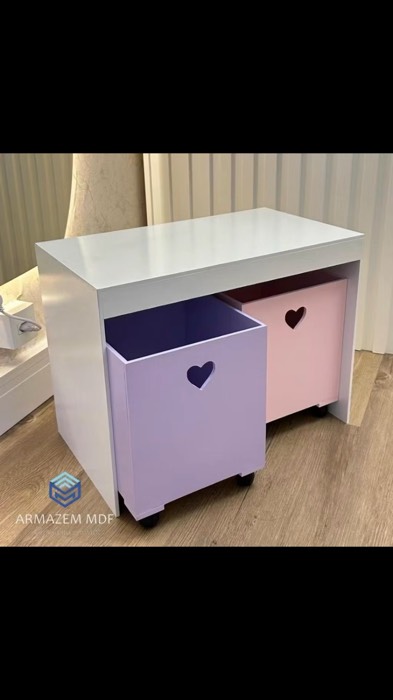 ￼Organizador de Brinquedos Bancada Infantil 2 Gavetas Com Rodinhas em MDF