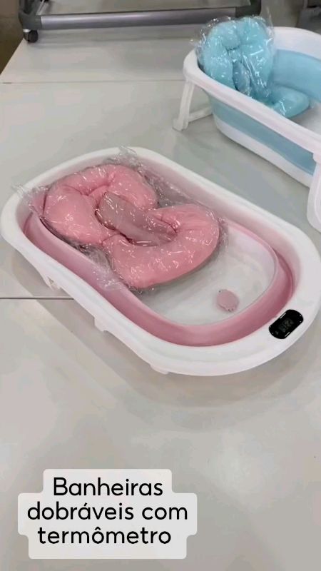 Kit de banheira Dobrável. Com termômetro,almofada e redinha de proteção. #maternidade #bebe