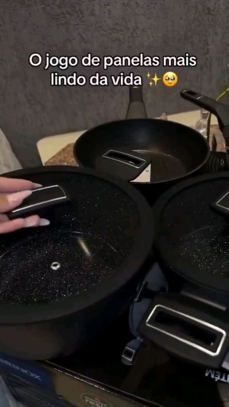Jogo Panela Cacarola Conjunto 9 Pecas Antiaderente Tampa Vidro Teflon Cozinha Alimentos Qualidade