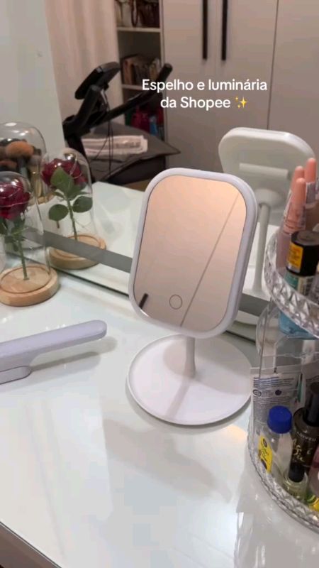 Espelho com luminária da Shopee ✨💡 Beleza e praticidade em um só item! #espelho#luminaria#decoracao#casa#acheinashopee