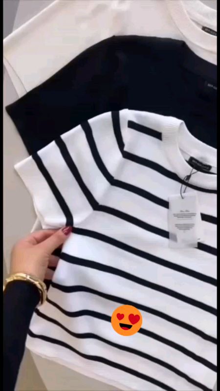 blusa feminina listrada casual com manga curta moda tricô tendência 2026#blusafemenina#blusalistrada #blusatrico #blusatendencia #blusamangacurta