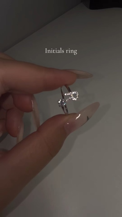 ￼Anel De Letra Az Ajustável Em Prata Moderno Com Diamantes Micro Pave , Presente Perfeito Para Mulheres#anel #joias #presente