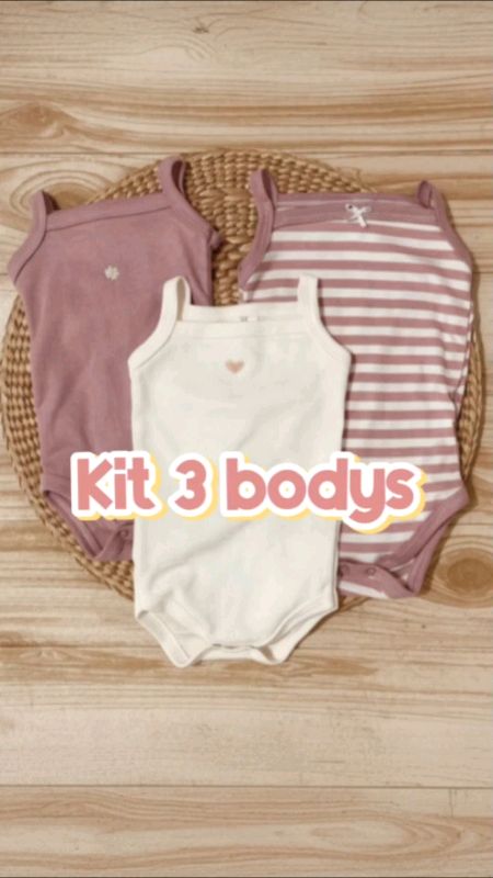 Kit Body Bebê Algodão Alcinha Regata Rosa Coração #BodyInfantil #BebeMenina #modabebe #maternidade #enxovaldebebê