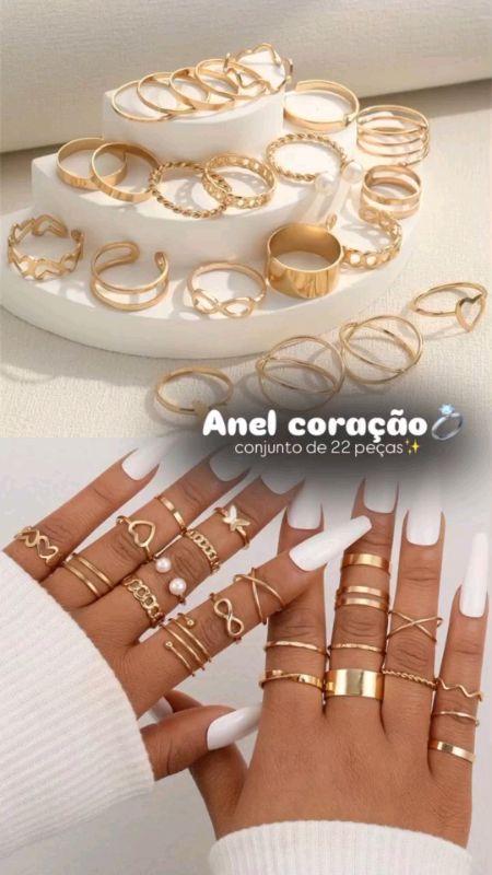 Conjunto de anéis 22 peças #anel #conjuntofeminino #joiasfashion #anelprata #acessóriosestilosos