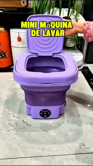 Máquina de lavar portátil dobrável 11L, ideal para roupas leves em pequenos espaços. Prática, compacta e eficiente. #LavadoraPortátil #MáquinaDobrável