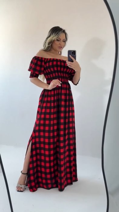 ￼Vestido Longo Xadrez Elegante Moda Verão Festa Blogueira Festas. #vestido #vestidolongo #vestidoxadrez #xadrez #vestidofenda #shopee #Promo #viral