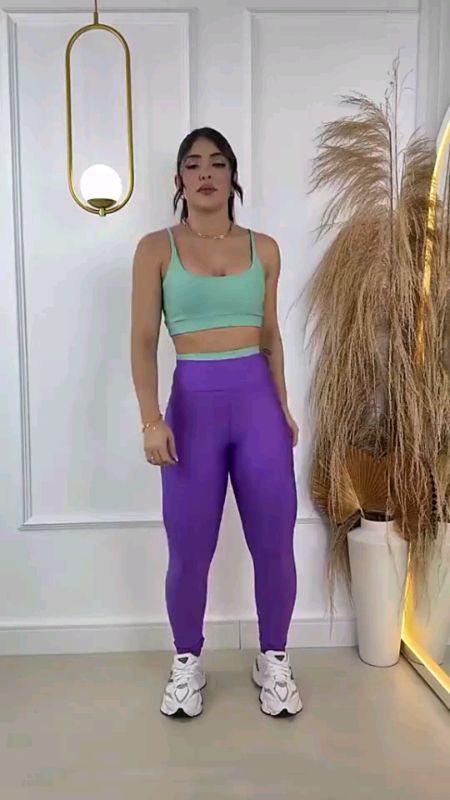 Conjunto Fitness Calça Legging e Top com Bojo Feminino Bicolor Academia Costura Reforçada Cós Alto