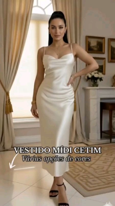 vestido midi cetim #vestidofeminino #acetinado #cetim #festas #midi #vestido