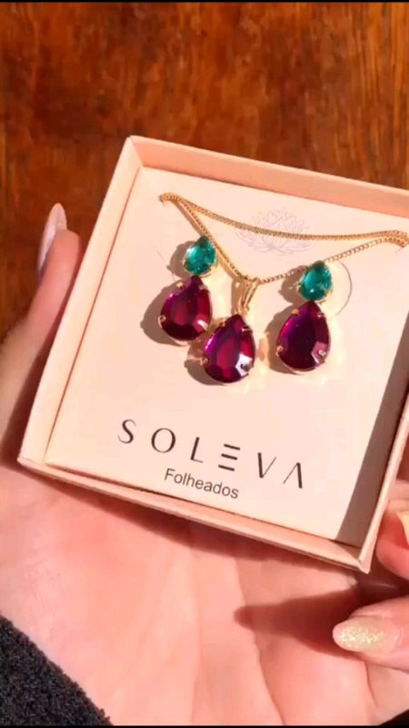 ConjuntoPedraria 💎 Semijoias Folheadas Colar e Brinco Pedraria #SolevaFolheados #AcessoriosFemininos #LookFesta #ShopeeBrasil