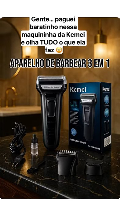 Adicione no carrinho👆🏻 Máquina Barbear Shaver Kemei 3 em 1 KM-6558 ✂️ #Kemei6558 #Maquina3em1 #BarbaPerfeita #CuidadosMasculinos