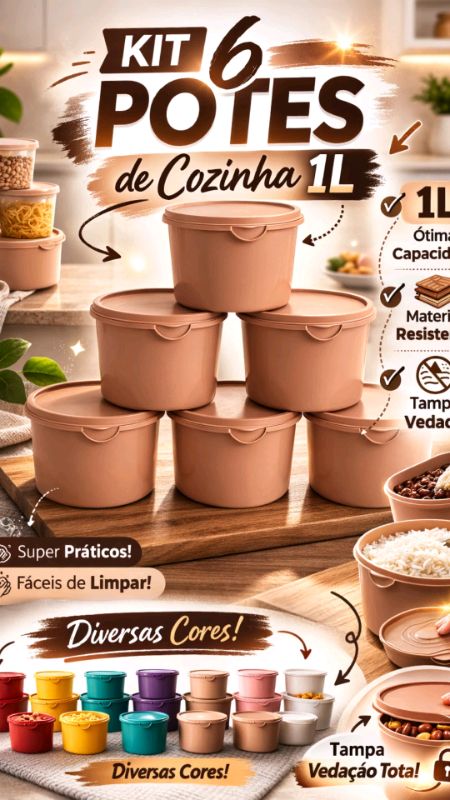 kit 6 potes de cozinha 1L. #potes #potesdecozinha #potesmantimentos #potes1l #kit6potes #kitpotes #kitpote #cozinha #acheinashopee