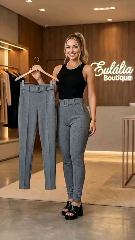#Calça #Skinny Com Cinto #Malha Crepe Cintura Alta do P ao G3 #femenina
