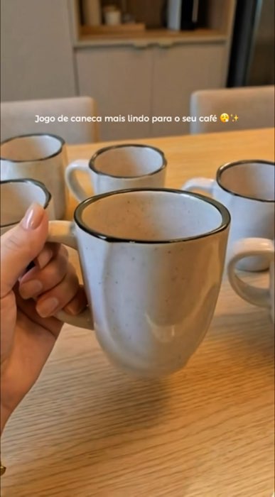 Conjunto 6 Canecas em porcelana com detalhes em marrom nas bordas #mesaposta #cozinha #ConjuntoDeCaneca #viral #viral