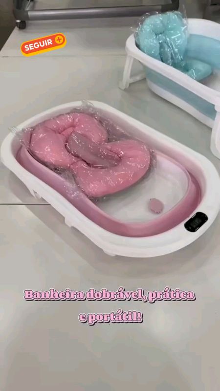 Banheira para banho Bebê Dobrável Infantil Recém Nascido Segura Com Termômetro Portátil+Almofada De Banho #banheira #baneirabebe #banheiradobravel