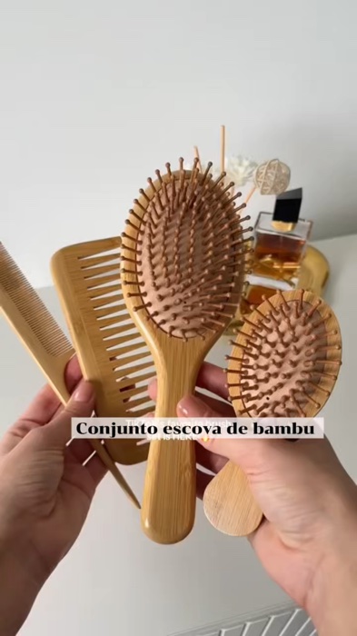 ￼Pente De Cabelo De Bambu De 4 Peças #escovadecabelobambu #escova #bambu #escovadebambu