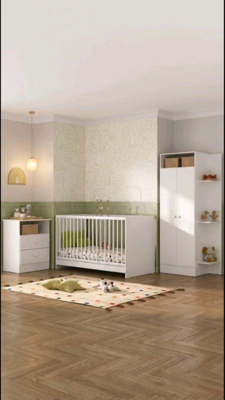 Jogo de quarto infantil Trevalla Pom Pom 3 peças com 3 anos de garantia. #quartoinfantil #moveis #quartokids #berço