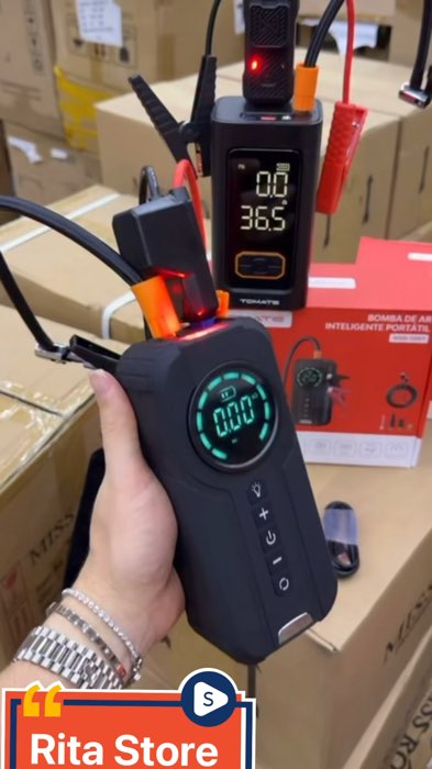 Bomba de ar portátil compressor calibrador de pneu inflator 4 em 1 #bombadear #compressor #bombadearportatil #calibrador #ShopeeVideo #carro #homem
