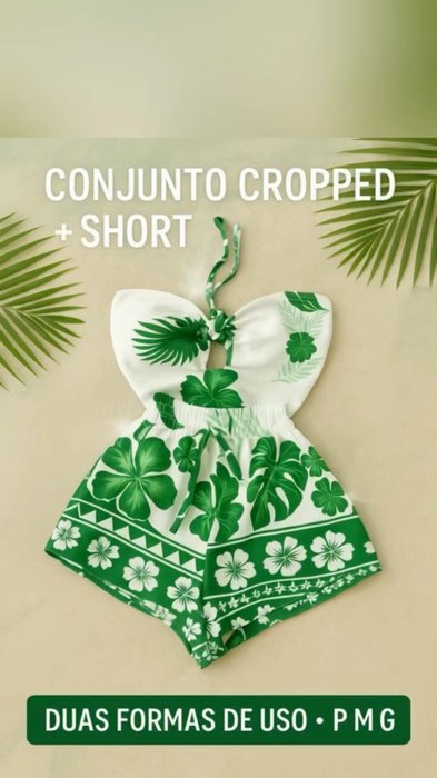 ￼LANÇAMENTO CONJUNTO CROPED E SHORT ESTAMPA COQUEIRO INSP P M G 2 FORMAS DE USO#cropedshort #conjuntocropedshort #shortecroped #shopeevideos