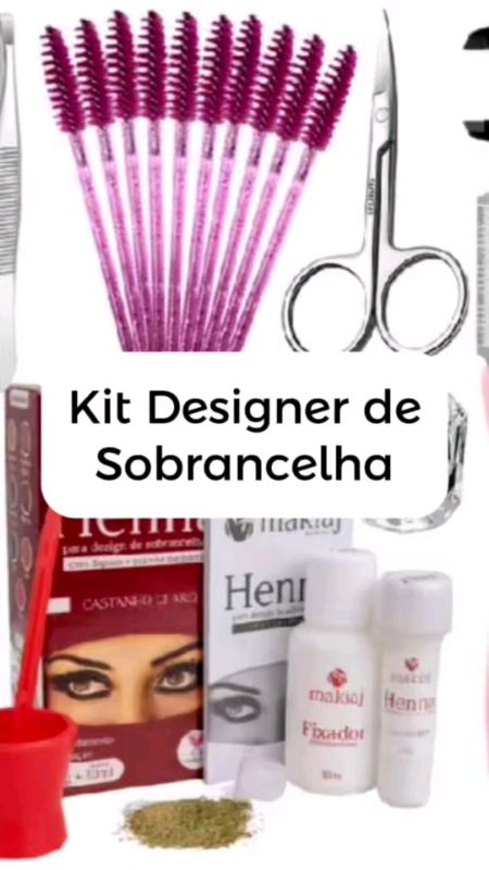 Kit Sobrancelha Henna makiaj+Palito+Navalha+Paquímetro+Tesoura+Pincel+Dappen+ Lápis Dermatográfico #sobrancelha #beleza #estética #mulher