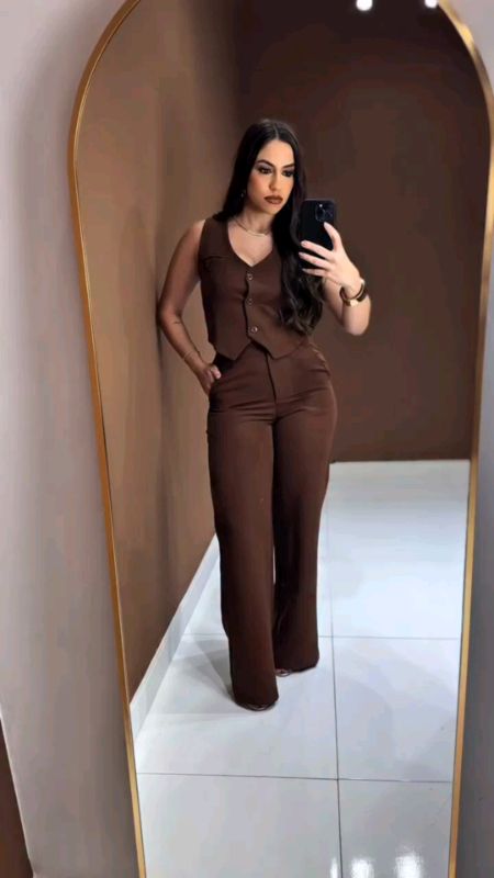 Conjunto Feminino Alfaiataria Colete e Calça Pantalona #conjuntofeminino #coleteecalcapantalona #modafeminina #modacasual #conjuntoelegante #conjunto