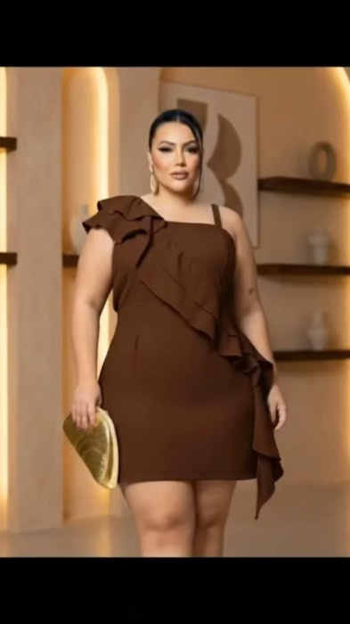 ￼Vestido Plus Size Feminino Um Ombro Só Com Babados Elegante e alças com ajuste. #modafeminina #modas #shopee #viral