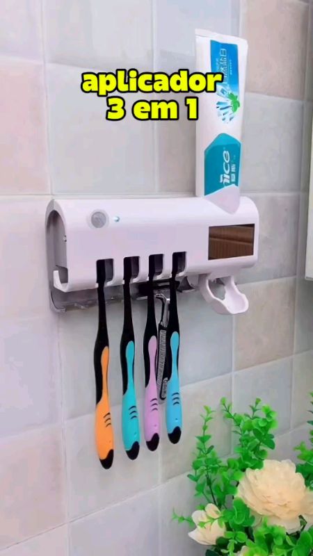 Dispenser de creme dental com porta escovas .   #cremedental#dispenser#pasta#escovas#achadinhos