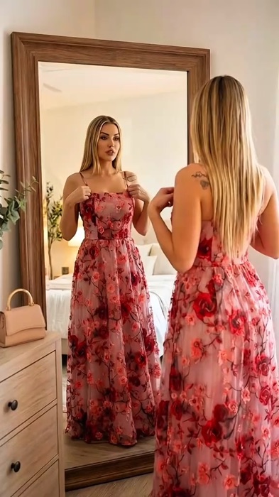 Vestido Longo feminino Com bojo  Lastex Nas Costas Tecido Estampado Festa Elegante#perfeito #confortavel #viral #cr #fy #achadosshope