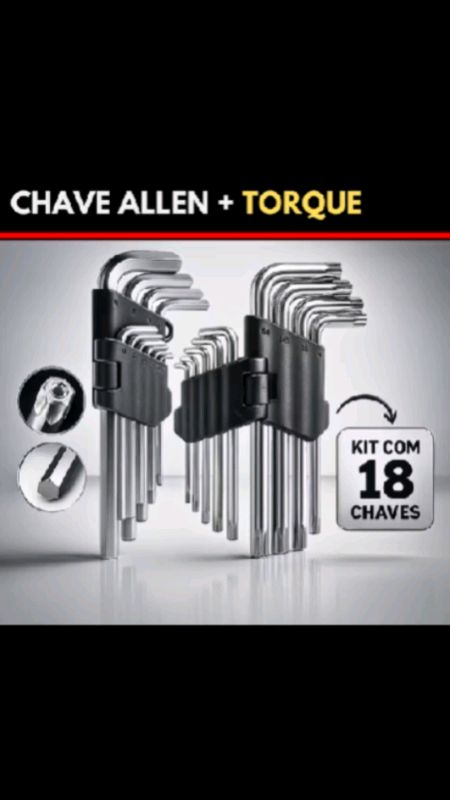 Jogo de Chave Torx + Jogo Allen Curta Kit com 18 Peças Torque e Allen T10 até T50 #Chave #Torx #Allen #Torque