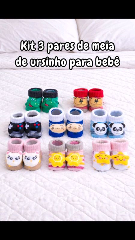 KIT 3 PARES DE MEIA DE URSINHO PARA BEBÊ #kitmeiasparabebe #kit3paresdemeia #meiasparabebe