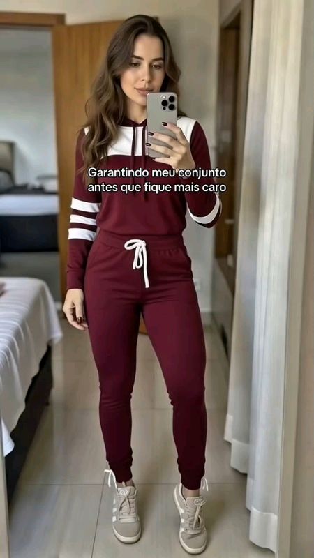 🧥 Virou tendência esse conjunto moletom feminino com detalhes brancos visual estiloso no frio #moletom #conjunto #feminino #inverno #look