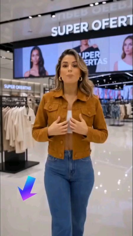 🧥 Virou tendência essa jaqueta jeans feminina com botão encapado visual moderno #jaquetajeans #feminina #moda #look #estilo