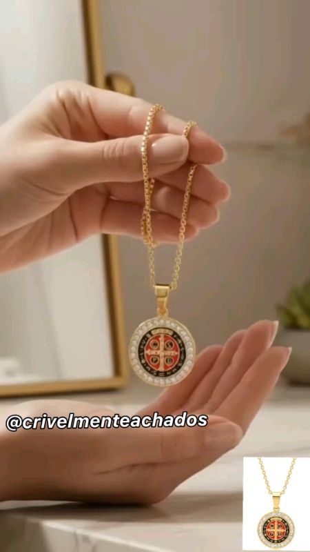 Corrente Feminina Medalha São Bento Aço Inoxidável 316L 60cm🧡✨#corrente #saobento #aço #inoxidavel #316L