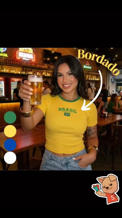 ￼Cropped Feminino Brasil Bordado Blusa Copa Futebol Malha Ribana Seleção Brasileira#copa#brasil#camiseta#cropped
