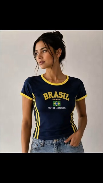 ￼Camiseta do Brasil Feminina Bordada BabyTee Ribana #shopeevideos #brasil #blusabrasil #modafeminina