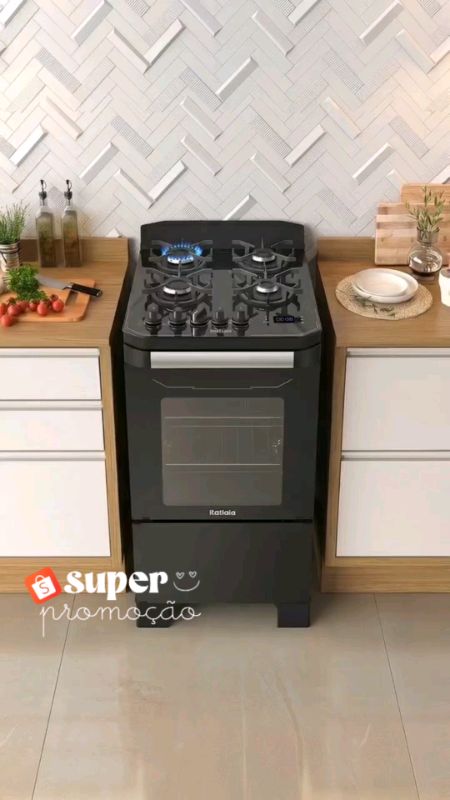Fogão 4 bocas preto para sua cozinha. #fogao4boca #fogao #fogaoitamaster #fogaobivolt