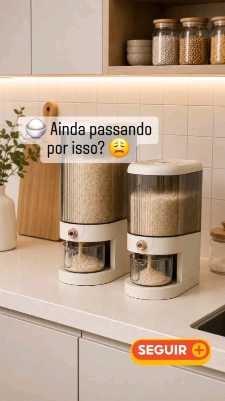 Adicione no carrinho👆Pote para Armazenamento De Cereais Arroz Grãos Com Dosador 5kg Ou 10kg Organizador Cozinha Casa #cozinhaorganizada