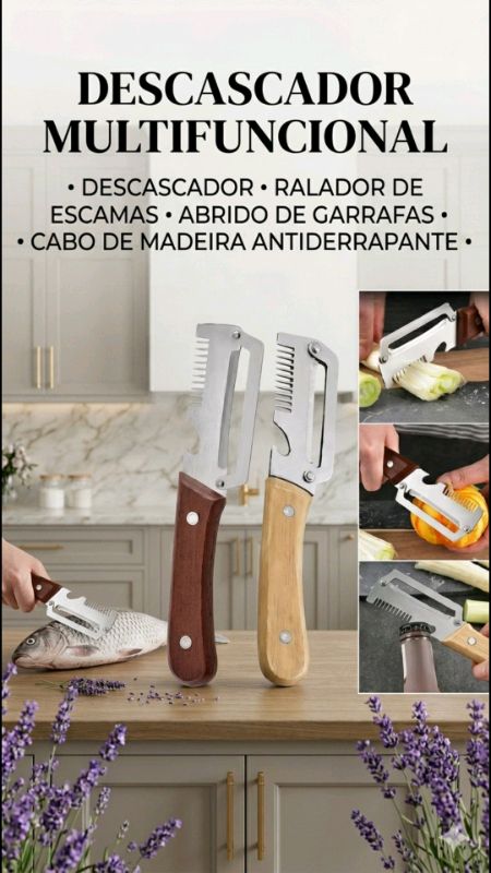 Descascador Com Cabo Antiderrapante De Madeira #descascador #descascadordefrutas #descascadordelegumes #raladorderepolho #fatiador #multifuncional