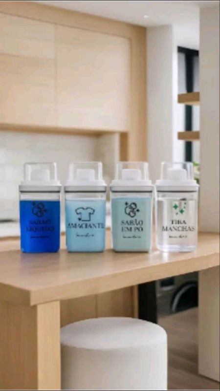 Dispensers Lavanderia Organizador Acrílico 2,3 litros ou 1,5 Litros - Amaciante, Sabão em Pó e Liquido, Tira Manchas #dispenser #Lavanderia #Potes