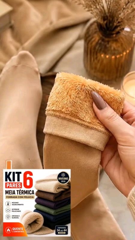 Kit 6 Meias Térmica Grossa Quente Inverno Frio Forrada Neve Peluciada