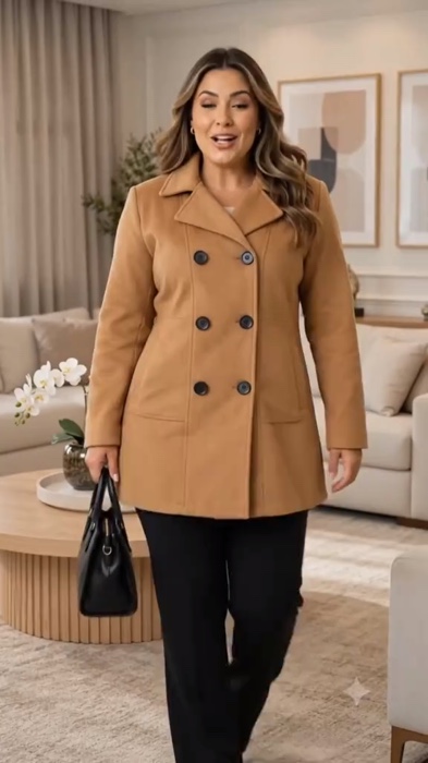 ￼Sobretudo Feminino Plus Size G GG G1 G2 G3 Lã Batida Elegante Inverno Sem Cinto #casacoplussize #ia #plussize #shopee