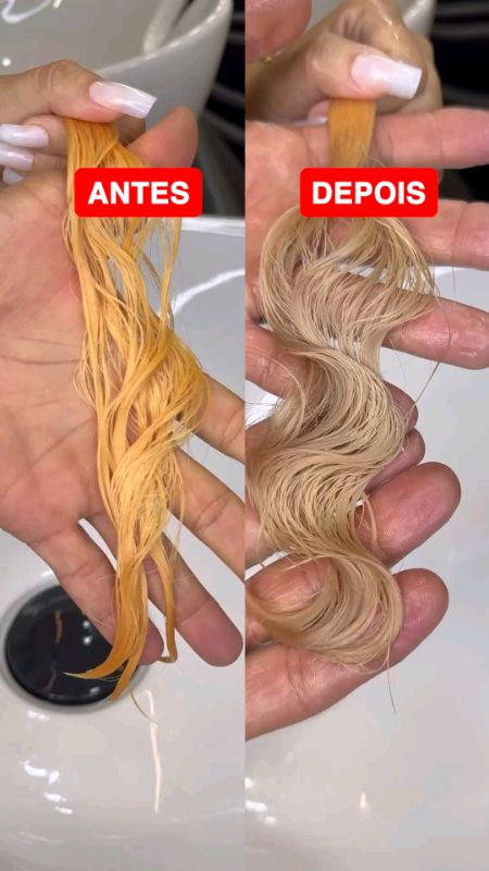 Cabelo LARANJADO virando LOIRO PERFEITO em 1 lavagem 😱 Toca no produto e olha o preço 💚  #matizadorgreen #robsonpeluquero