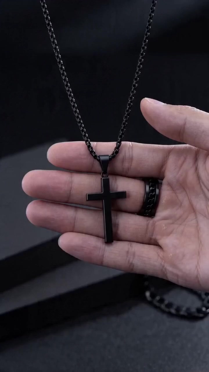Cruz Pingente Colar Pulseira Anel Conjunto Gótico 3 Pçs Titânio Aço Cubana Corrente Hip Hop Presente#Masterpiece