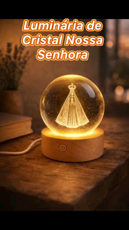 Nossa Senhora Aparecida Luminária de Cristal com Base de Madeira Natural #luminária #presente #nossasenhora #Cristal #Madeira