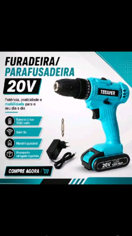 Furadeira Parafusadeira 20V Bateria Lítio 1500mAh Com Led e Carregador #parafusadeira #furadeira #reparos #reforma #ferramentas