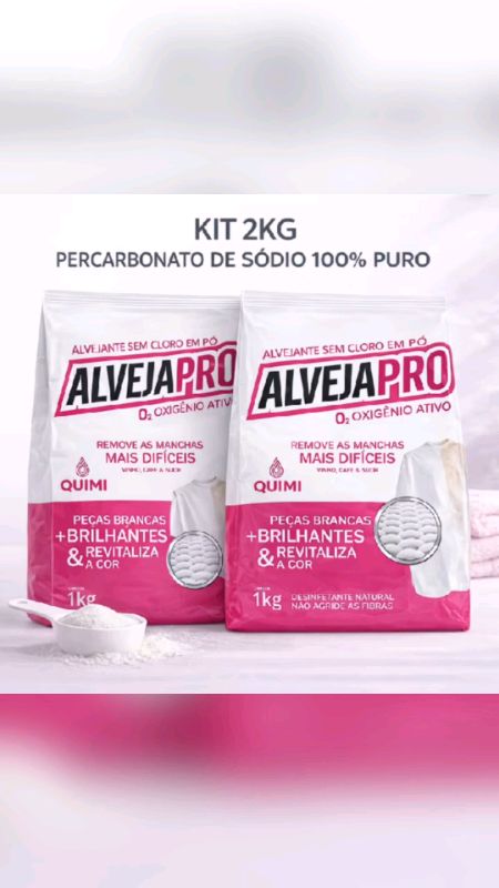2kg Percarbonato de sódio 100% Puro - Tira Manchas de roupas brancas e coloridas - AlvejaPro#percarbonato