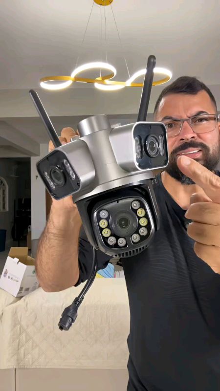 Câmera Segurança Externa 4K Wi-Fi 3 Lentes 180°, Zoom Ótico, IA Detecta Pessoa Animal , Visão Noturna, à Prova d'Água #camera #segurança #viral