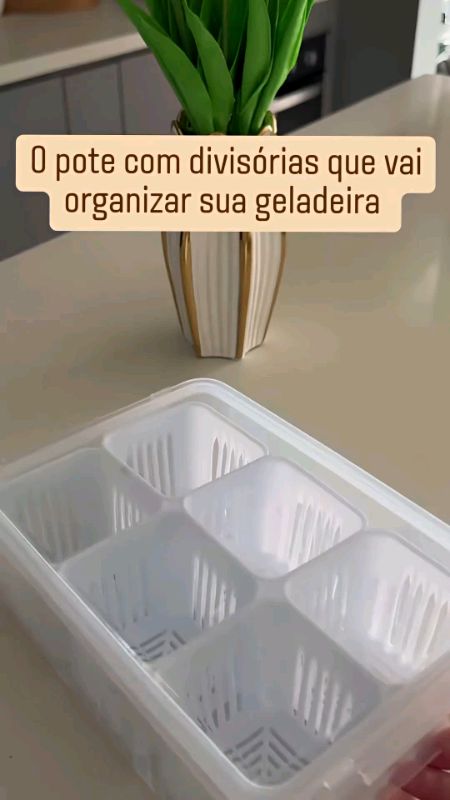 Pote de Conservação com 6 divisórias Transparente para Geladeira com tampa hermética.