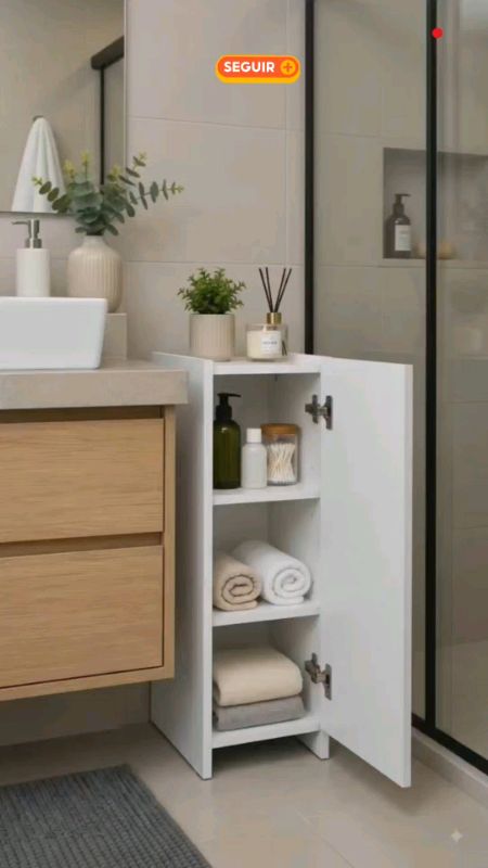 Armário multiuso estreito 100% MDF, vai montado e ajuda a organizar banheiro e lavanderia. #organização #casa